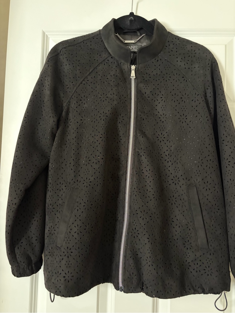 dennis basso Black Laser-Cut Bomber Jacket